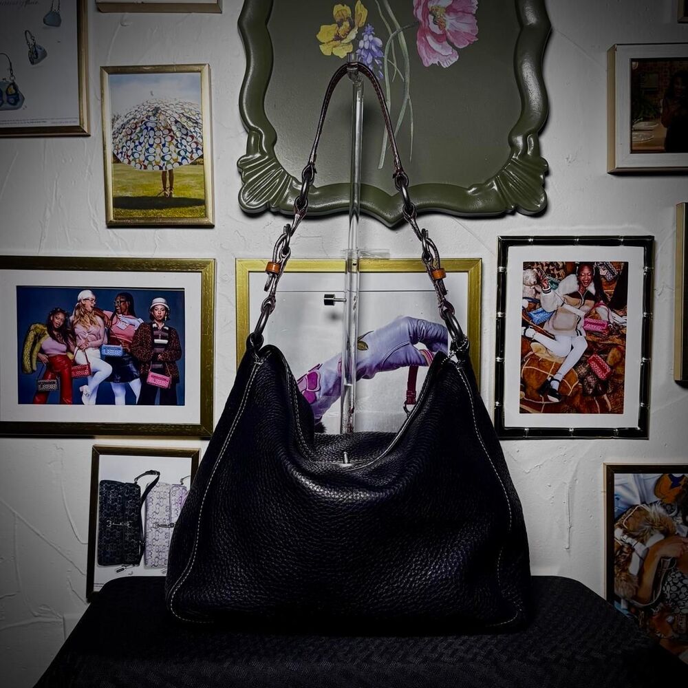Vintage Coach Black Pebbled Leather Chelsea Hobo - Picture 4 of 8